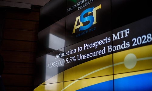 Photo of screens displaying a visual of the AST Group