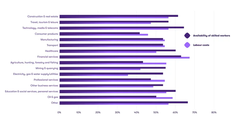 Graphic showing labour costs and availability of skills across key sectors/industries