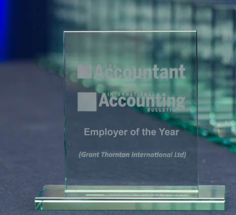 Photo of the international accounting bulletin employer of the year trophy deliver to Grant Thornton