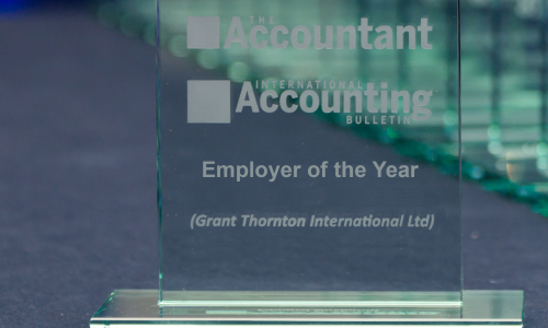 Photo of the international accounting bulletin employer of the year trophy deliver to Grant Thornton